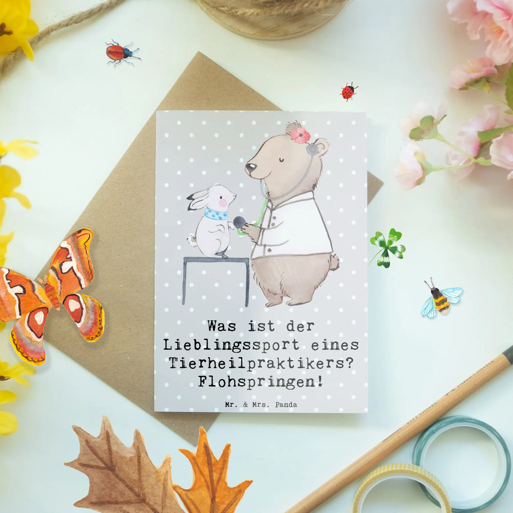 Greetings card Was ist der Lieblingssport eines Tierheilpraktikers? Flohspringen! Karte, Einladungskarte, Geburtstagskarte, Grußkarte, Hochzeitskarte, Ansichtskarten, Glückwunschkarte, Klappkarte, Beruf, Ausbildung, Jubiläum, Abschied, Rente, Kollege, Kollegin, Geschenk, Schenken, Arbeitskollege, Mitarbeiter, Firma, Danke, Dankeschön