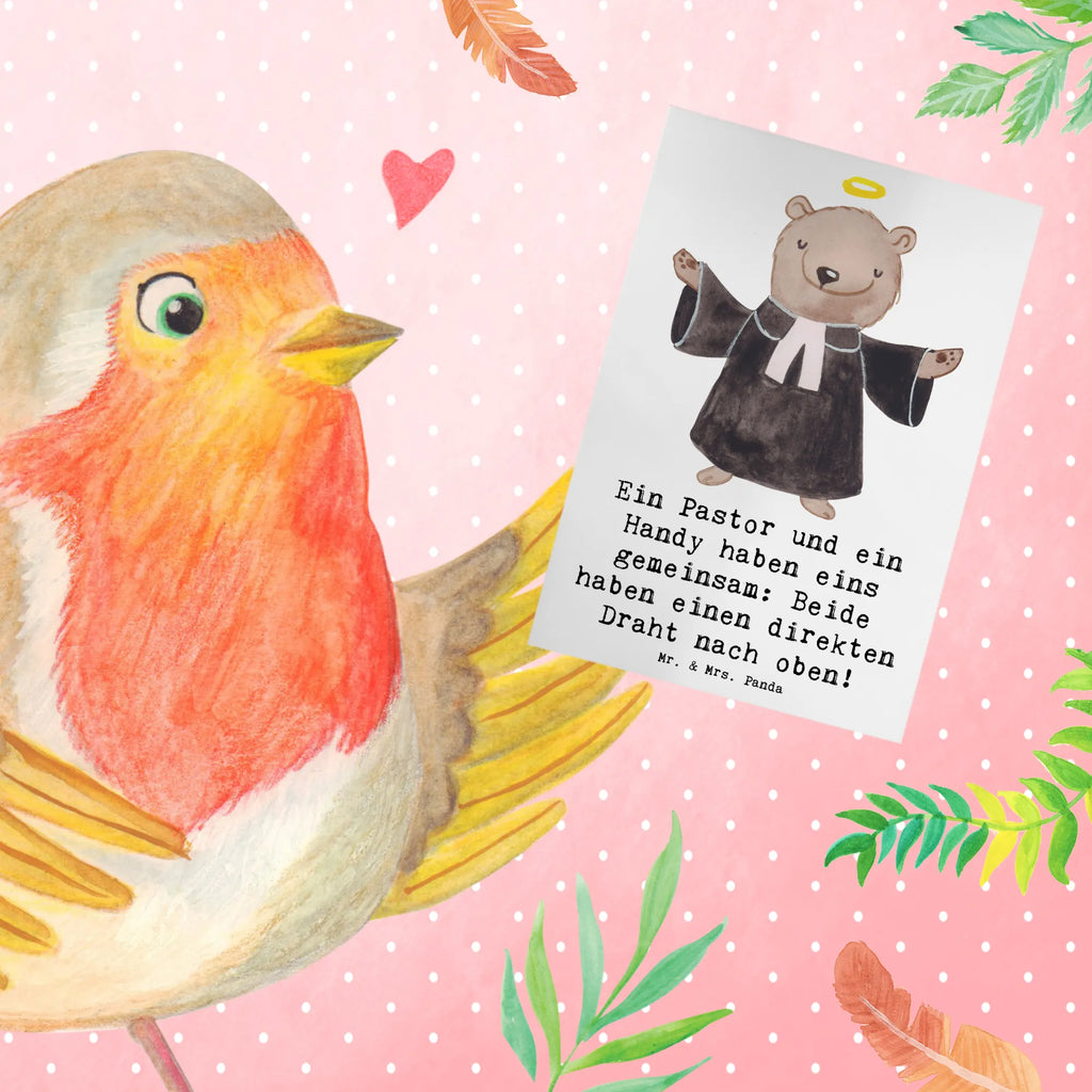 Greetings card Ein Pastor und ein Handy haben eins gemeinsam: Beide haben einen direkten Draht nach oben! Hochzeitskarte, Geburtstagskarte, Klappkarte, Glückwunschkarte, Karte, Grußkarte, Ansichtskarten, Einladungskarte, Beruf, Ausbildung, Jubiläum, Abschied, Rente, Kollege, Kollegin, Geschenk, Schenken, Arbeitskollege, Mitarbeiter, Firma, Danke, Dankeschön