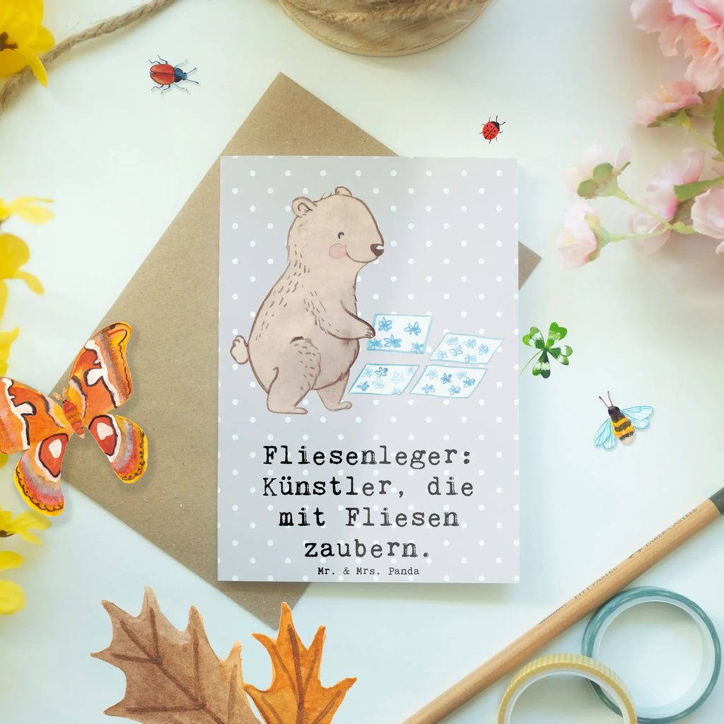 Greetings card Fliesenleger: Künstler, die mit Fliesen zaubern. Klappkarte, Karte, Geburtstagskarte, Hochzeitskarte, Glückwunschkarte, Ansichtskarten, Grußkarte, Einladungskarte, Beruf, Ausbildung, Jubiläum, Abschied, Rente, Kollege, Kollegin, Geschenk, Schenken, Arbeitskollege, Mitarbeiter, Firma, Danke, Dankeschön