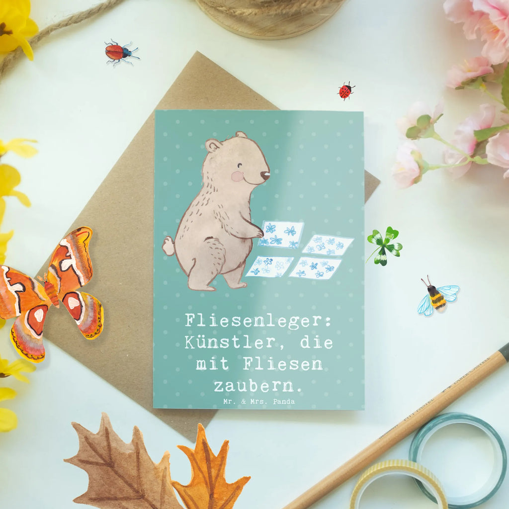 Greetings card Fliesenleger: Künstler, die mit Fliesen zaubern. Klappkarte, Karte, Geburtstagskarte, Hochzeitskarte, Glückwunschkarte, Ansichtskarten, Grußkarte, Einladungskarte, Beruf, Ausbildung, Jubiläum, Abschied, Rente, Kollege, Kollegin, Geschenk, Schenken, Arbeitskollege, Mitarbeiter, Firma, Danke, Dankeschön
