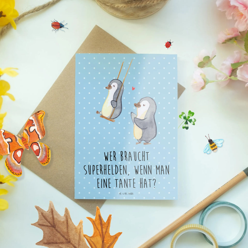 Greetings card Wer braucht Superhelden, wenn man eine Tante hat? Karte, Ansichtskarten, Einladungskarte, Klappkarte, Hochzeitskarte, Glückwunschkarte, Geburtstagskarte, Grußkarte, Familie, Vatertag, Muttertag, Bruder, Schwester, Mama, Papa, Oma, Opa