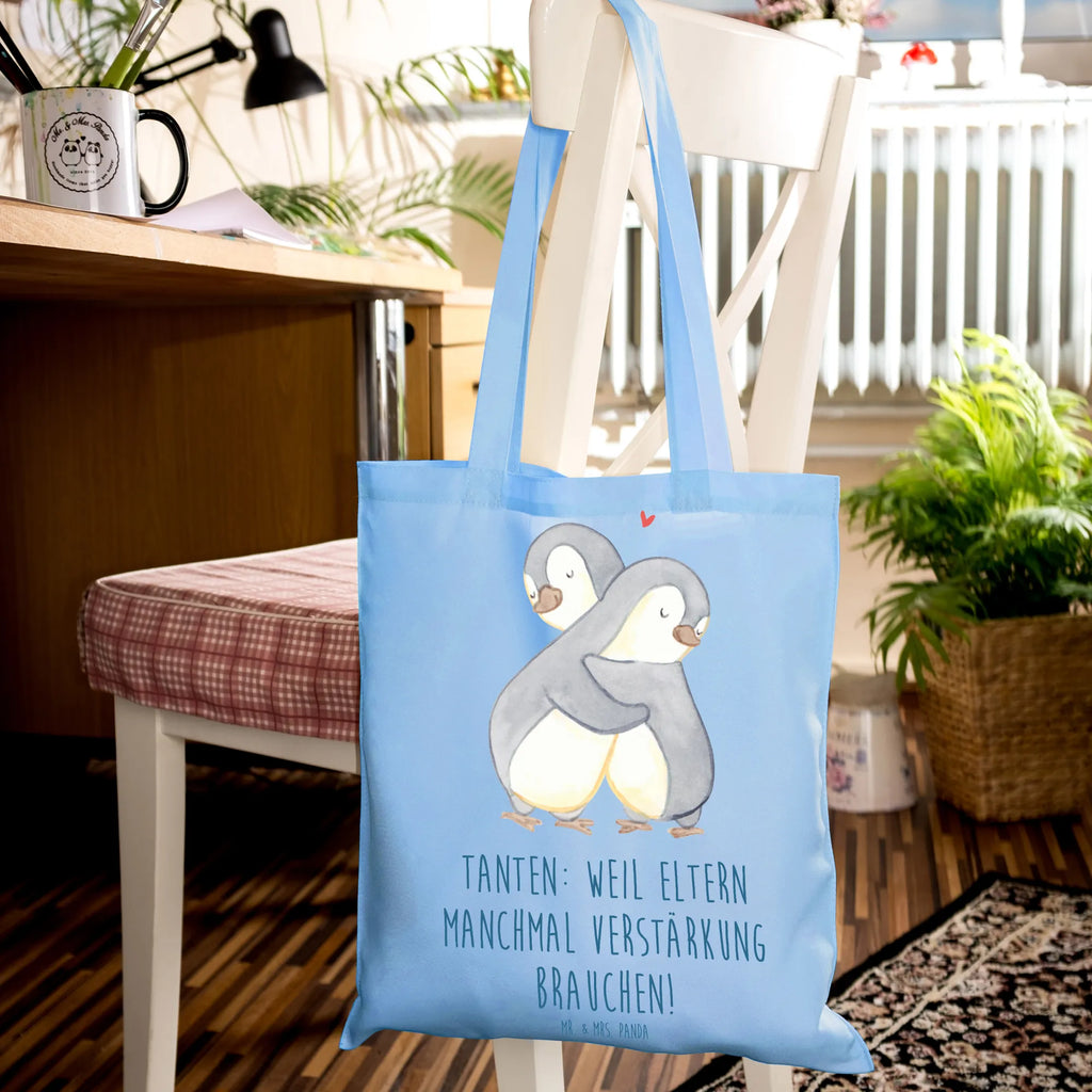Tote bag Tanten: Weil Eltern manchmal Verstärkung brauchen! Shopper, Einkaufstüte, Tragetasche, Stofftasche, Beutel, Schultertasche, Stoffbeutel, Einkaufstasche, Beuteltasche, Badetasche, Strandtasche, Jutebeutel, Jutetasche, Laptoptasche, Umhängetasche, Tasche, Familie, Vatertag, Muttertag, Bruder, Schwester, Mama, Papa, Oma, Opa