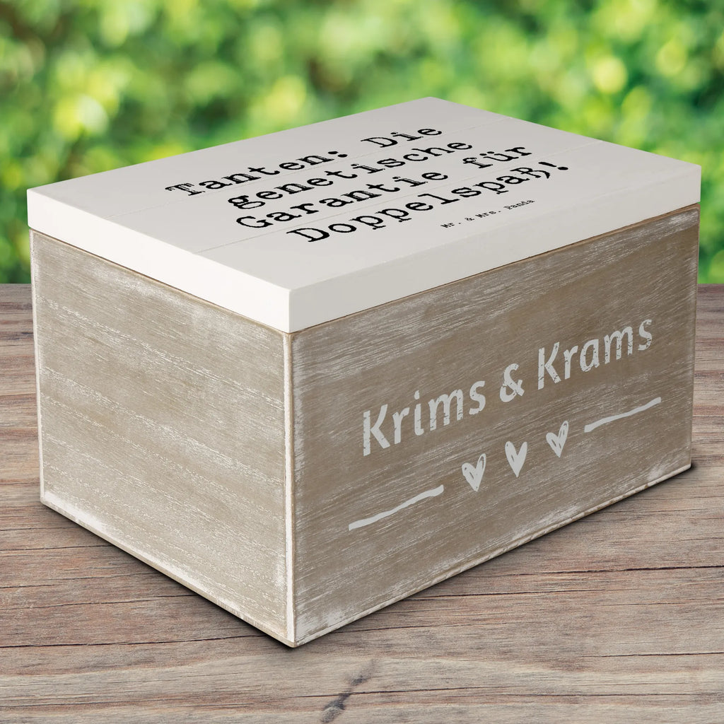 Holzkiste Spruch Tanten Doppelspaß Erinnerungsbox, XXL, Kiste, Aufbewahrungsbox, Schatulle, Geschenkdose, Geschenkbox, Holzkiste, Erinnerungskiste, Dekokiste, Schatzkiste, Truhe, Familie, Vatertag, Muttertag, Bruder, Schwester, Mama, Papa, Oma, Opa