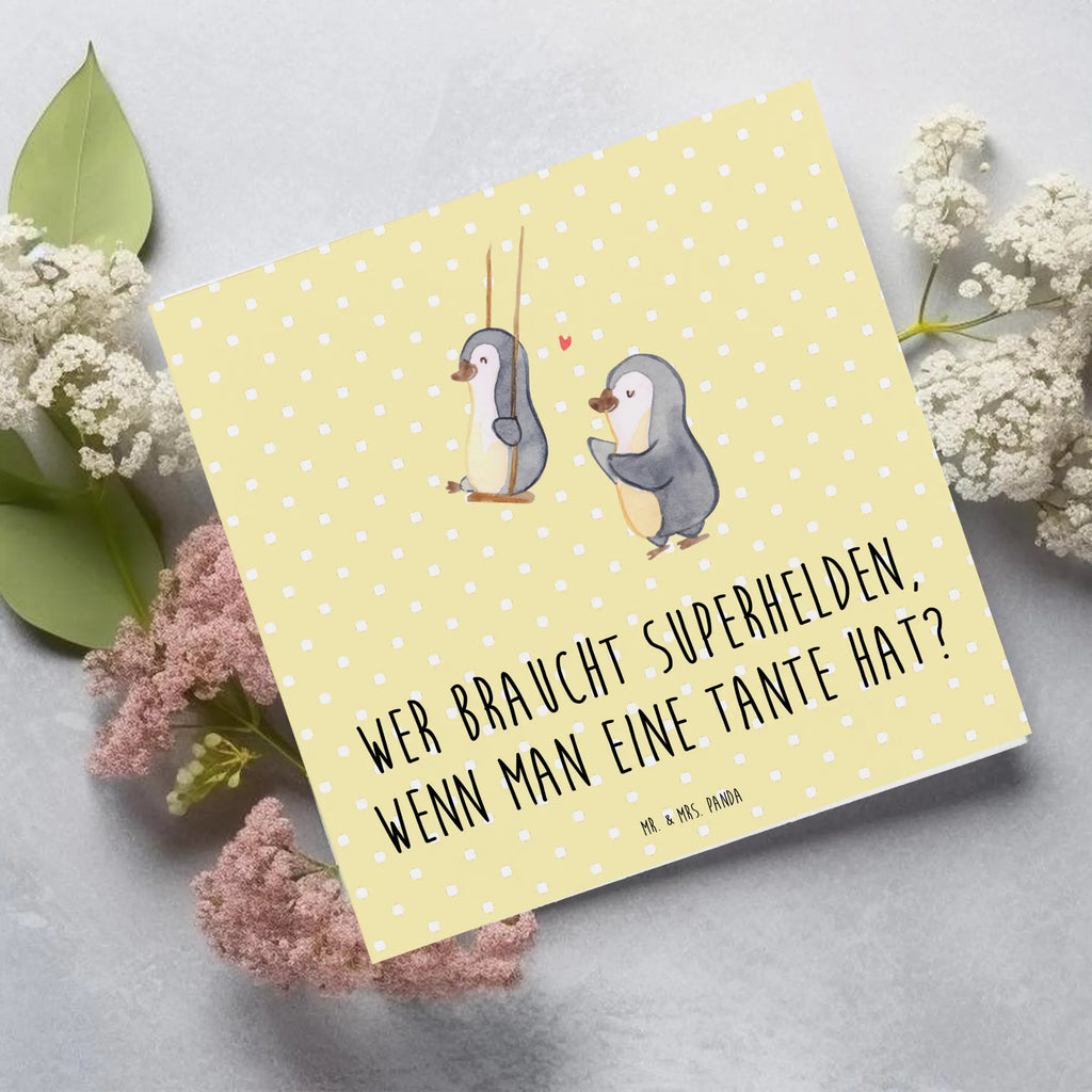Deluxe Card Wer braucht Superhelden, wenn man eine Tante hat? Karte, Hochwertige Grußkarte, Hochwertige Klappkarte, Geburtstagskarte, Glückwunschkarte, Einladungskarte, Klappkarte, Grußkarte, Hochzeitskarte, Familie, Vatertag, Muttertag, Bruder, Schwester, Mama, Papa, Oma, Opa