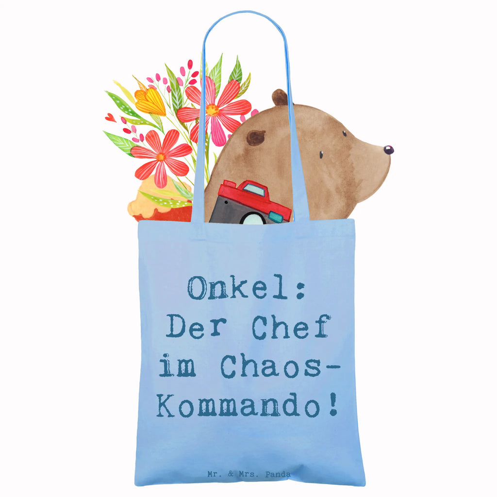 Tote bag Saying Onkel: Der Chef im Chaos-Kommando! Beuteltasche, Beutel, Einkaufstasche, Jutebeutel, Stoffbeutel, Tasche, Shopper, Umhängetasche, Strandtasche, Schultertasche, Stofftasche, Tragetasche, Badetasche, Jutetasche, Einkaufstüte, Laptoptasche, Familie, Vatertag, Muttertag, Bruder, Schwester, Mama, Papa, Oma, Opa