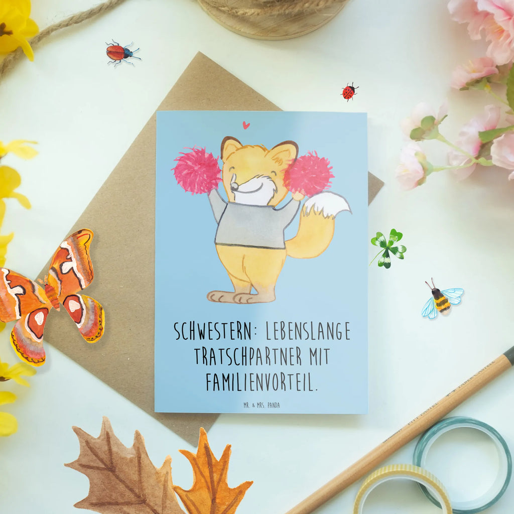 Greetings card Schwestern: Lebenslange Tratschpartner mit Familienvorteil. Glückwunschkarte, Karte, Ansichtskarten, Einladungskarte, Grußkarte, Klappkarte, Geburtstagskarte, Hochzeitskarte, Familie, Vatertag, Muttertag, Bruder, Schwester, Mama, Papa, Oma, Opa