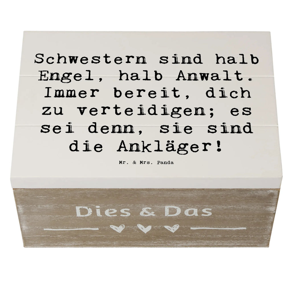 Wooden chest Saying Schwestern sind halb Engel, halb Anwalt. Immer bereit, dich zu verteidigen; es sei denn, sie sind die Ankläger! Holzkiste, Dekokiste, Erinnerungskiste, Geschenkbox, Kiste, Schatulle, Erinnerungsbox, Schatzkiste, XXL, Truhe, Geschenkdose, Aufbewahrungsbox, Familie, Vatertag, Muttertag, Bruder, Schwester, Mama, Papa, Oma, Opa