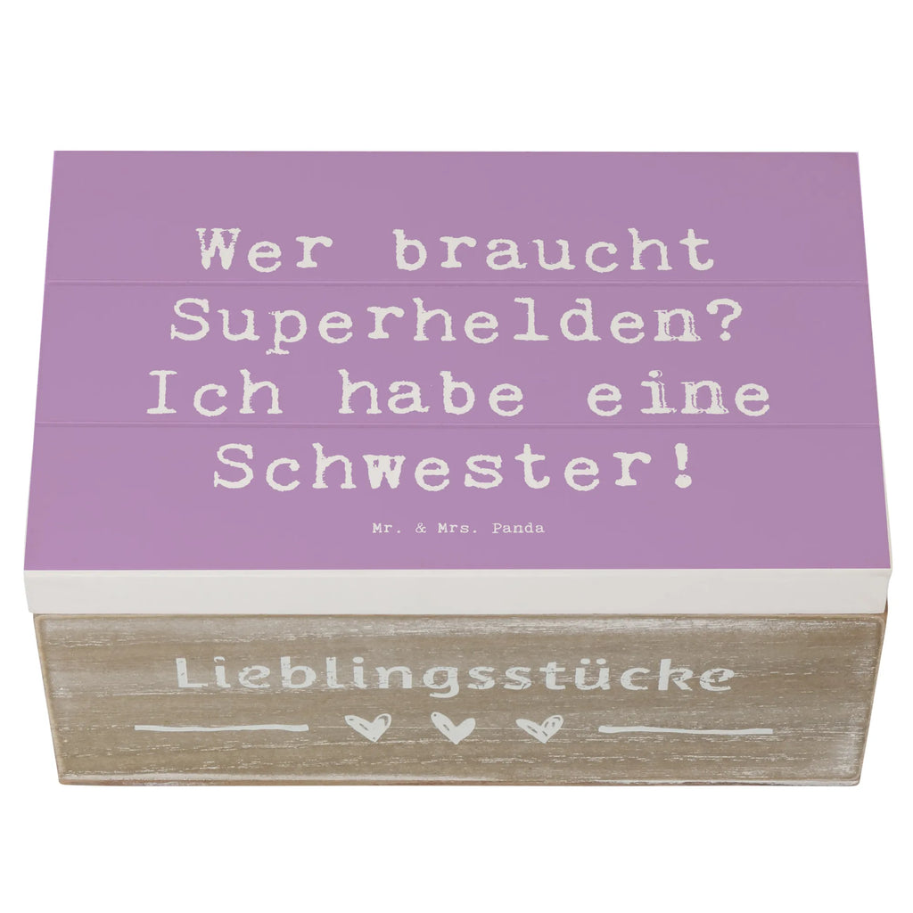 Wooden chest Saying Wer braucht Superhelden? Ich habe eine Schwester! Schatzkiste, Erinnerungsbox, Schatulle, Dekokiste, Aufbewahrungsbox, Truhe, Geschenkdose, Kiste, Holzkiste, Erinnerungskiste, XXL, Geschenkbox, Familie, Vatertag, Muttertag, Bruder, Schwester, Mama, Papa, Oma, Opa