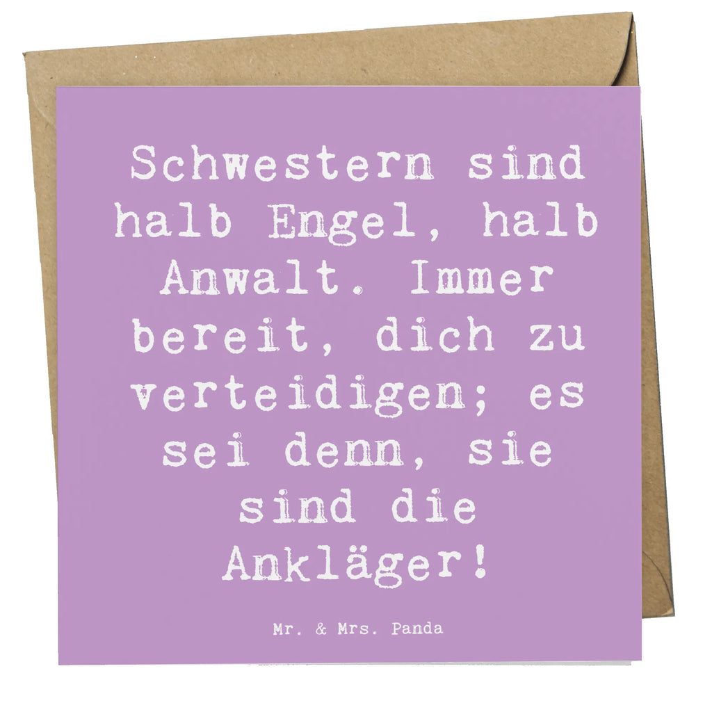 Deluxe Card Saying Schwestern sind halb Engel, halb Anwalt. Immer bereit, dich zu verteidigen; es sei denn, sie sind die Ankläger! Karte, Klappkarte, Glückwunschkarte, Hochwertige Grußkarte, Geburtstagskarte, Hochwertige Klappkarte, Hochzeitskarte, Grußkarte, Einladungskarte, Familie, Vatertag, Muttertag, Bruder, Schwester, Mama, Papa, Oma, Opa