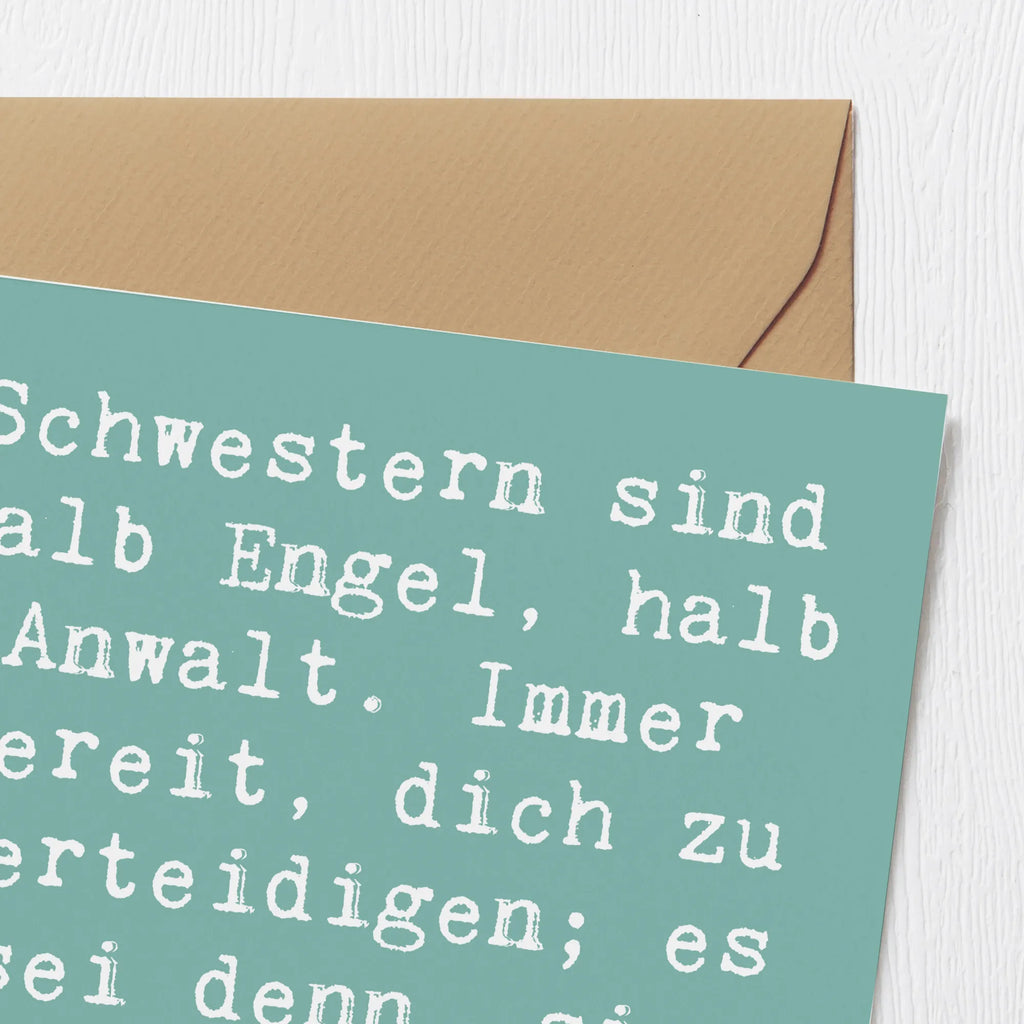 Deluxe Card Saying Schwestern sind halb Engel, halb Anwalt. Immer bereit, dich zu verteidigen; es sei denn, sie sind die Ankläger! Karte, Klappkarte, Glückwunschkarte, Hochwertige Grußkarte, Geburtstagskarte, Hochwertige Klappkarte, Hochzeitskarte, Grußkarte, Einladungskarte, Familie, Vatertag, Muttertag, Bruder, Schwester, Mama, Papa, Oma, Opa