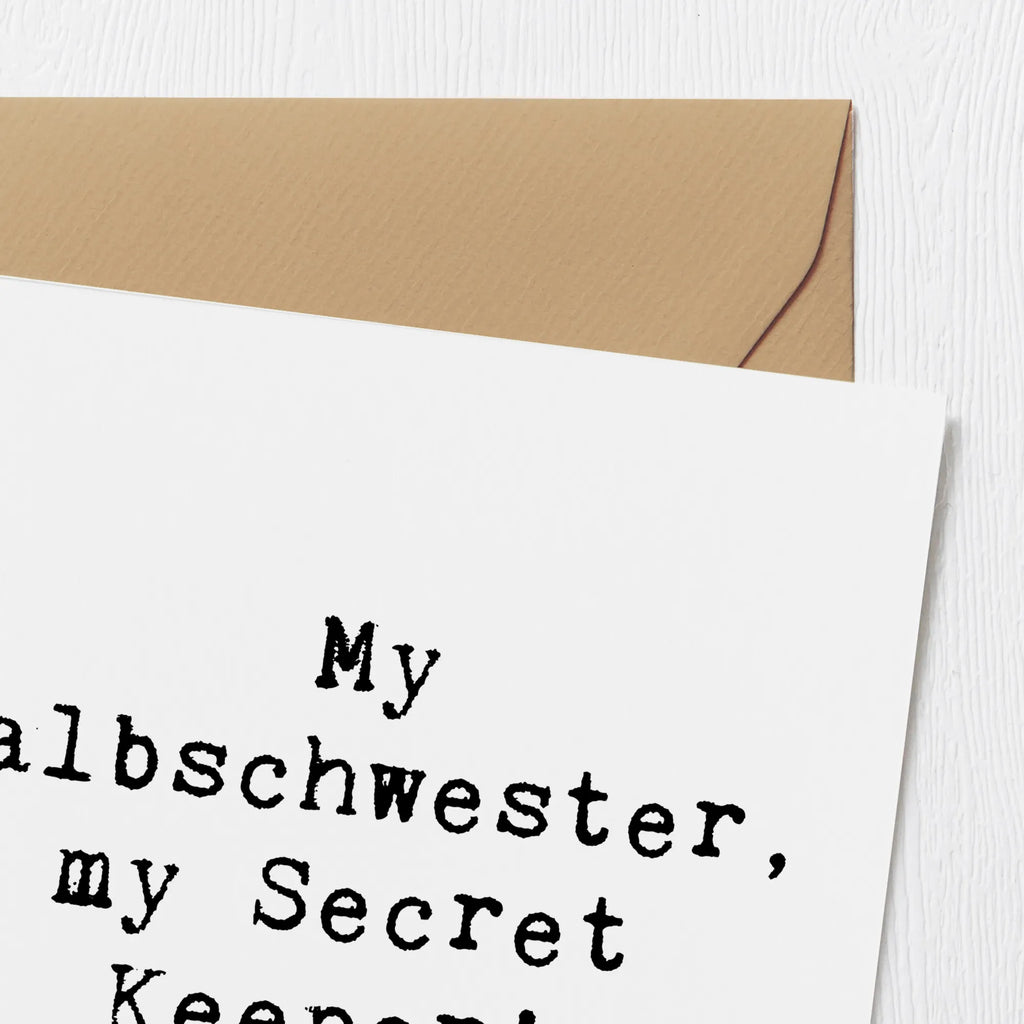 Deluxe Karte Spruch Halbschwester Geheimnishüter Karte, Hochwertige Grußkarte, Glückwunschkarte, Klappkarte, Hochzeitskarte, Geburtstagskarte, Hochwertige Klappkarte, Einladungskarte, Grußkarte, Familie, Vatertag, Muttertag, Bruder, Schwester, Mama, Papa, Oma, Opa