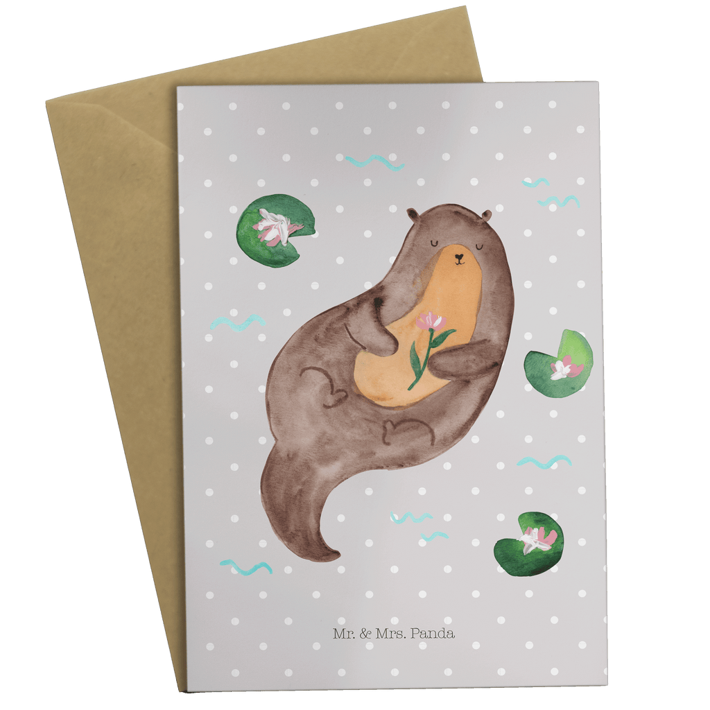 Grußkarte Otter mit Seerose Klappkarte, Einladungskarte, Glückwunschkarte, Hochzeitskarte, Geburtstagskarte, Karte, Otter, Fischotter, Seeotter, Otter Seeotter See Otter