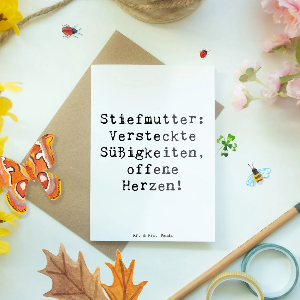 Greetings card Saying Stiefmutter: Versteckte Süßigkeiten, offene Herzen! Klappkarte, Glückwunschkarte, Grußkarte, Geburtstagskarte, Ansichtskarten, Einladungskarte, Hochzeitskarte, Karte, Familie, Vatertag, Muttertag, Bruder, Schwester, Mama, Papa, Oma, Opa