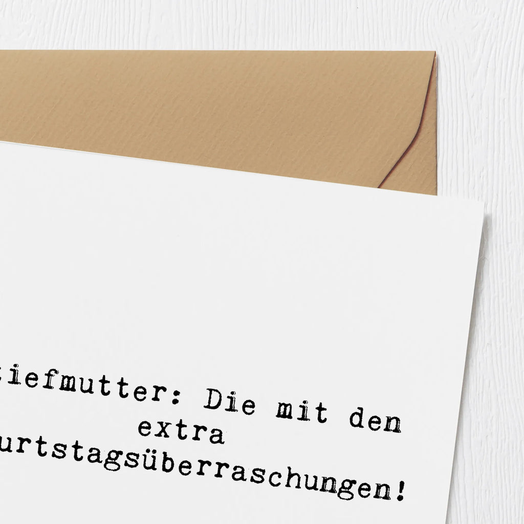 Deluxe Karte Spruch Stiefmutter Überraschungen Klappkarte, Grußkarte, Glückwunschkarte, Geburtstagskarte, Hochzeitskarte, Hochwertige Grußkarte, Karte, Einladungskarte, Hochwertige Klappkarte, Familie, Vatertag, Muttertag, Bruder, Schwester, Mama, Papa, Oma, Opa