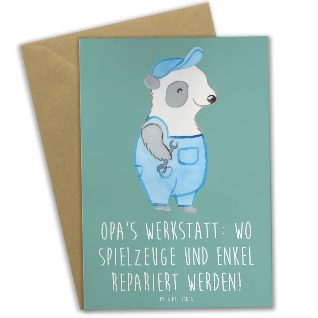 Greetings card Opa's Werkstatt: wo Spielzeuge und Enkel repariert werden! Ansichtskarten, Klappkarte, Grußkarte, Hochzeitskarte, Glückwunschkarte, Karte, Geburtstagskarte, Einladungskarte, Familie, Vatertag, Muttertag, Bruder, Schwester, Mama, Papa, Oma, Opa
