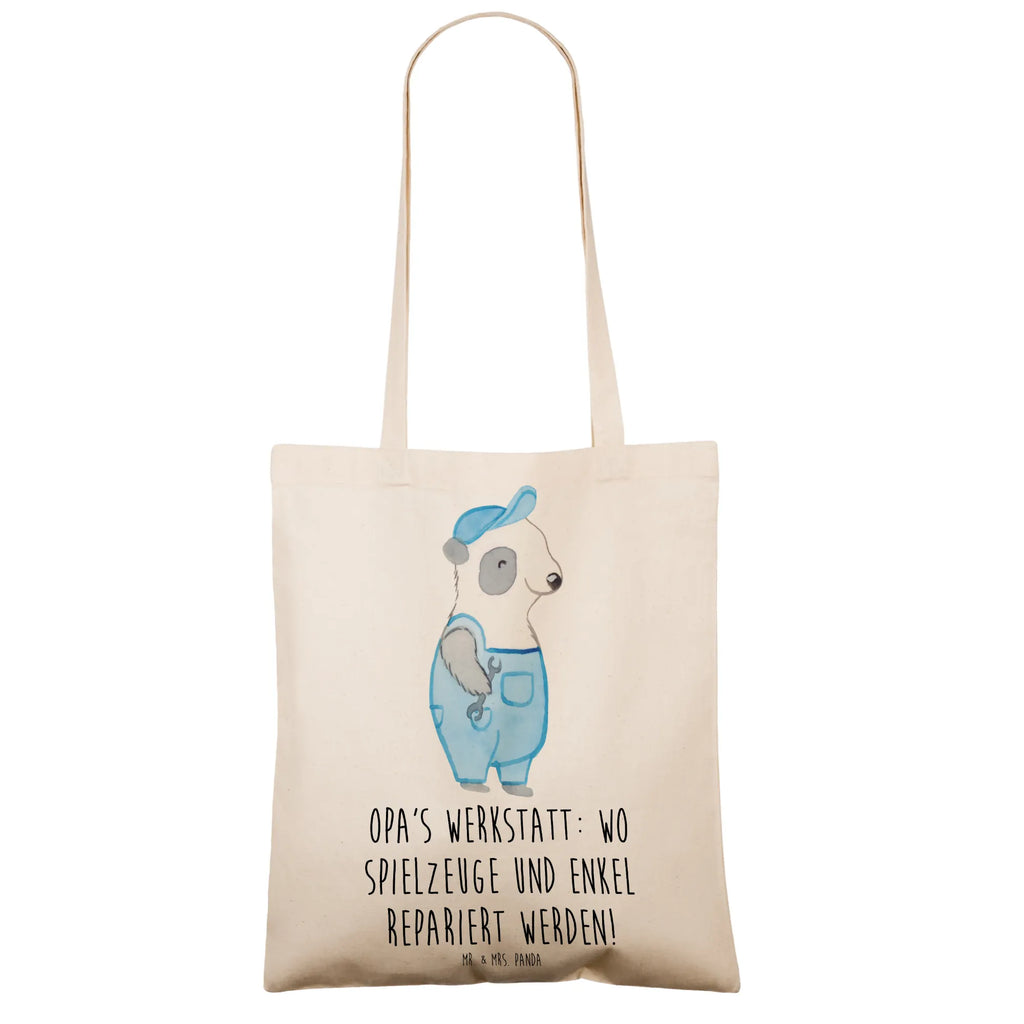 Tote bag Opa's Werkstatt: wo Spielzeuge und Enkel repariert werden! Umhängetasche, Tasche, Jutetasche, Jutebeutel, Beutel, Tragetasche, Stoffbeutel, Laptoptasche, Stofftasche, Badetasche, Schultertasche, Strandtasche, Einkaufstüte, Beuteltasche, Einkaufstasche, Shopper, Familie, Vatertag, Muttertag, Bruder, Schwester, Mama, Papa, Oma, Opa