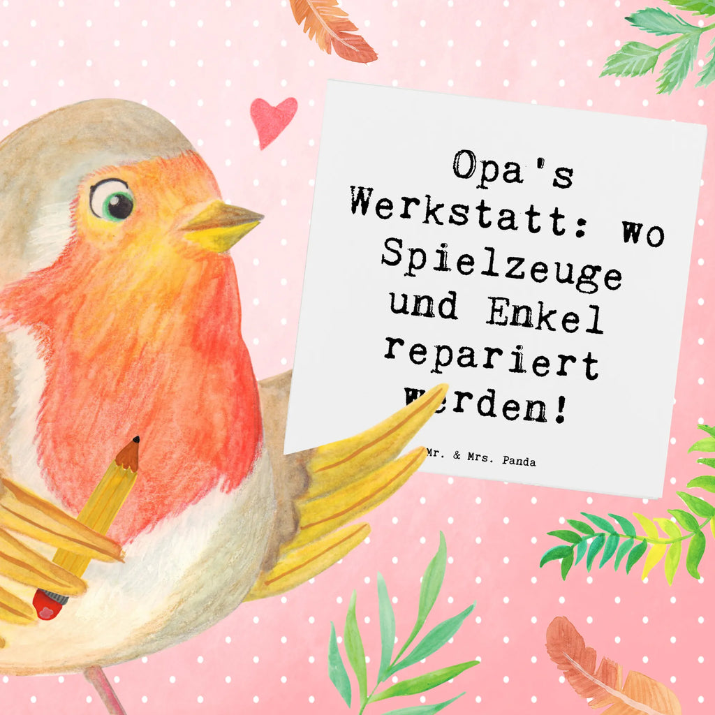 Deluxe Card Saying Opa's Werkstatt: wo Spielzeuge und Enkel repariert werden! Grußkarte, Glückwunschkarte, doppelkarte, Klappkarte, faltkarte, Muttertag, Vatertag, Mama, Papa, Oma, Opa, Familie, Schwester, Bruder
