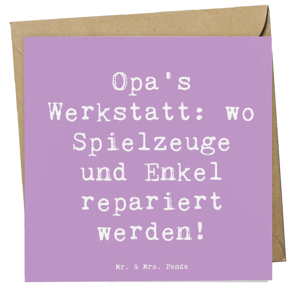 Deluxe Card Saying Opa's Werkstatt: wo Spielzeuge und Enkel repariert werden! Grußkarte, Glückwunschkarte, doppelkarte, Klappkarte, faltkarte, Muttertag, Vatertag, Mama, Papa, Oma, Opa, Familie, Schwester, Bruder