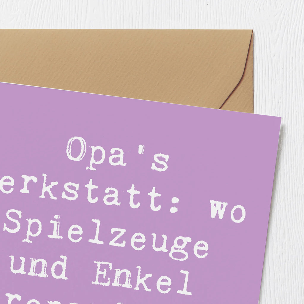 Deluxe Card Saying Opa's Werkstatt: wo Spielzeuge und Enkel repariert werden! Grußkarte, Glückwunschkarte, doppelkarte, Klappkarte, faltkarte, Muttertag, Vatertag, Mama, Papa, Oma, Opa, Familie, Schwester, Bruder