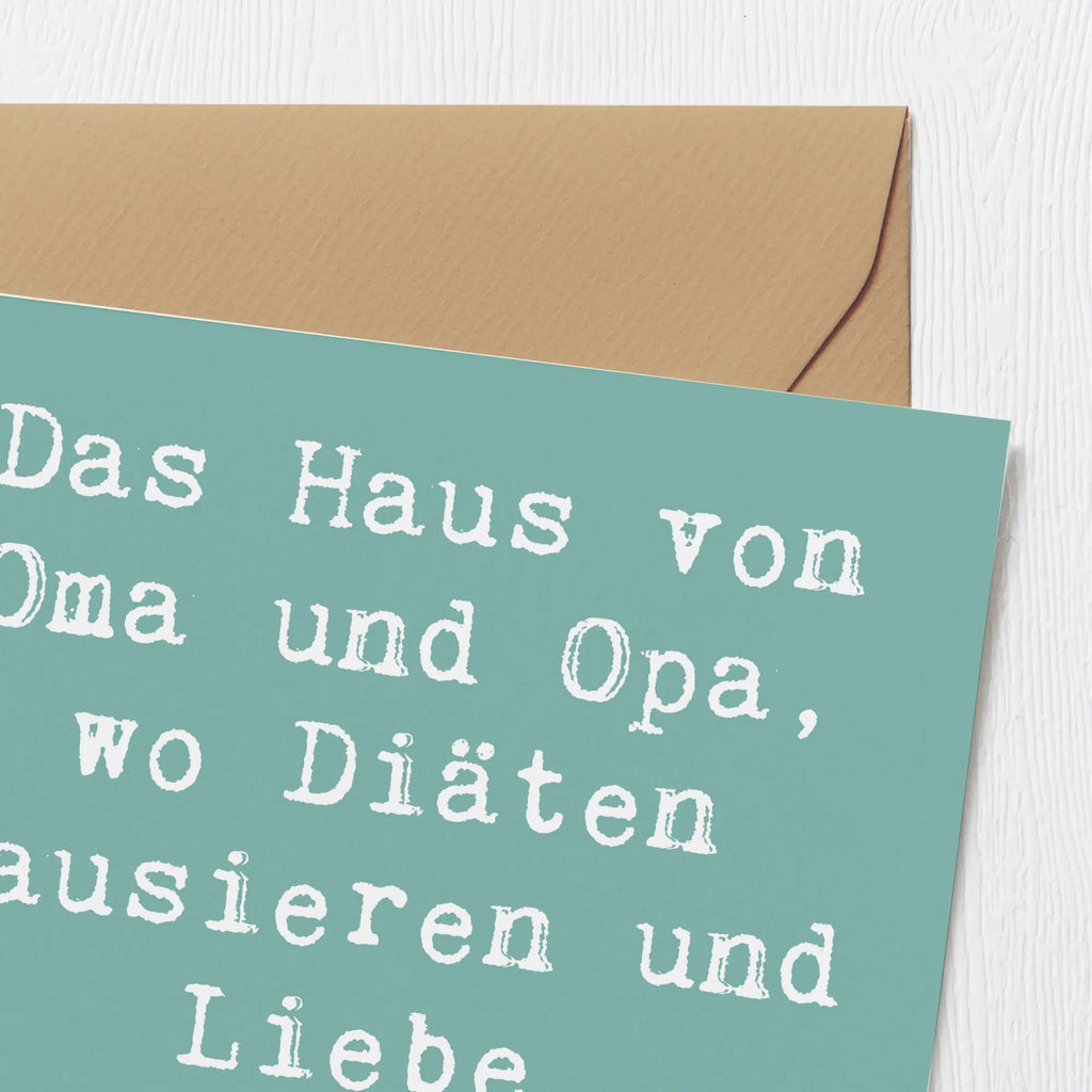 Deluxe Card Saying Das Haus von Oma und Opa, wo Diäten pausieren und Liebe serviert wird! Karte, Geburtstagskarte, Glückwunschkarte, Einladungskarte, Grußkarte, Klappkarte, Hochwertige Klappkarte, Hochwertige Grußkarte, Hochzeitskarte, Familie, Vatertag, Muttertag, Bruder, Schwester, Mama, Papa, Oma, Opa