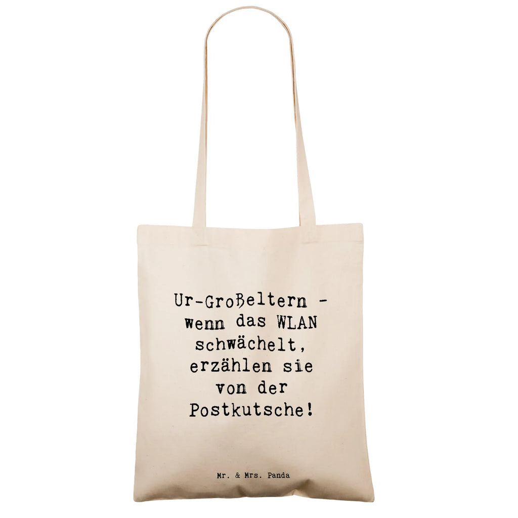 Tote bag Saying Ur-Großeltern - wenn das WLAN schwächelt, erzählen sie von der Postkutsche! Stofftasche, Strandtasche, Tragetasche, Einkaufstüte, Beutel, Beuteltasche, Stoffbeutel, Jutetasche, Umhängetasche, Laptoptasche, Tasche, Schultertasche, Einkaufstasche, Jutebeutel, Shopper, Badetasche, Familie, Vatertag, Muttertag, Bruder, Schwester, Mama, Papa, Oma, Opa