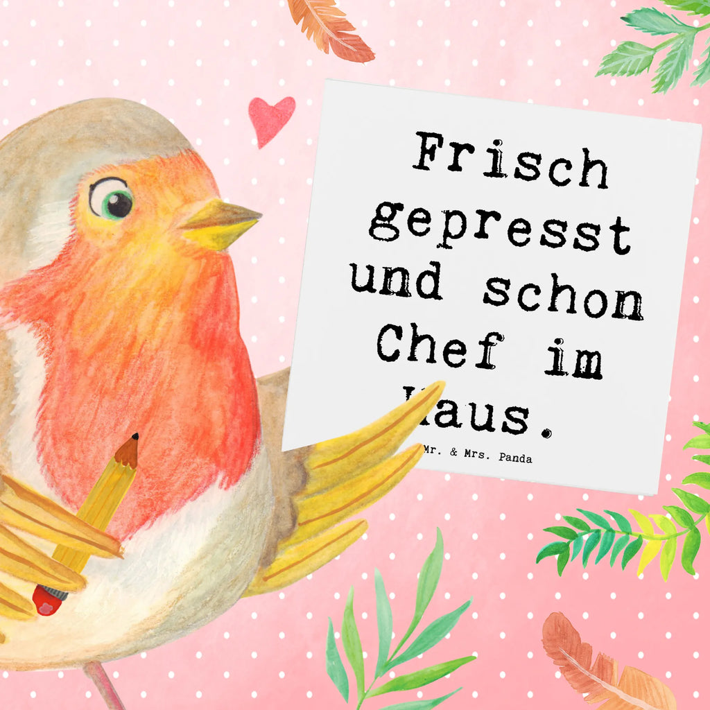 Deluxe Card Saying Frisch gepresst und schon Chef im Haus. Karte, Hochzeitskarte, Glückwunschkarte, Geburtstagskarte, Hochwertige Grußkarte, Einladungskarte, Hochwertige Klappkarte, Grußkarte, Klappkarte, Familie, Vatertag, Muttertag, Bruder, Schwester, Mama, Papa, Oma, Opa