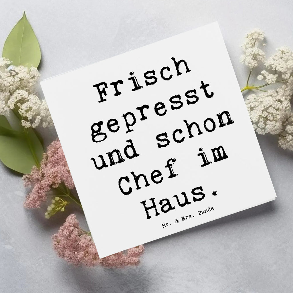 Deluxe Card Saying Frisch gepresst und schon Chef im Haus. Karte, Hochzeitskarte, Glückwunschkarte, Geburtstagskarte, Hochwertige Grußkarte, Einladungskarte, Hochwertige Klappkarte, Grußkarte, Klappkarte, Familie, Vatertag, Muttertag, Bruder, Schwester, Mama, Papa, Oma, Opa