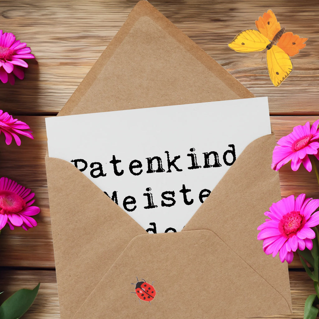 Deluxe Card Saying Patenkind: Meister des Chaos! Einladungskarte, Grußkarte, Karte, Klappkarte, Hochwertige Klappkarte, Hochzeitskarte, Hochwertige Grußkarte, Geburtstagskarte, Glückwunschkarte, Familie, Vatertag, Muttertag, Bruder, Schwester, Mama, Papa, Oma, Opa