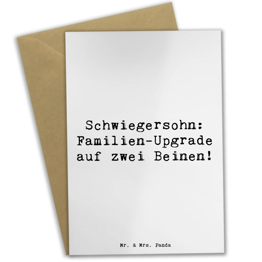 Greetings card Saying Schwiegersohn: Familien-Upgrade auf zwei Beinen! Einladungskarte, Klappkarte, Glückwunschkarte, Grußkarte, Hochzeitskarte, Geburtstagskarte, Karte, Ansichtskarten, Familie, Vatertag, Muttertag, Bruder, Schwester, Mama, Papa, Oma, Opa