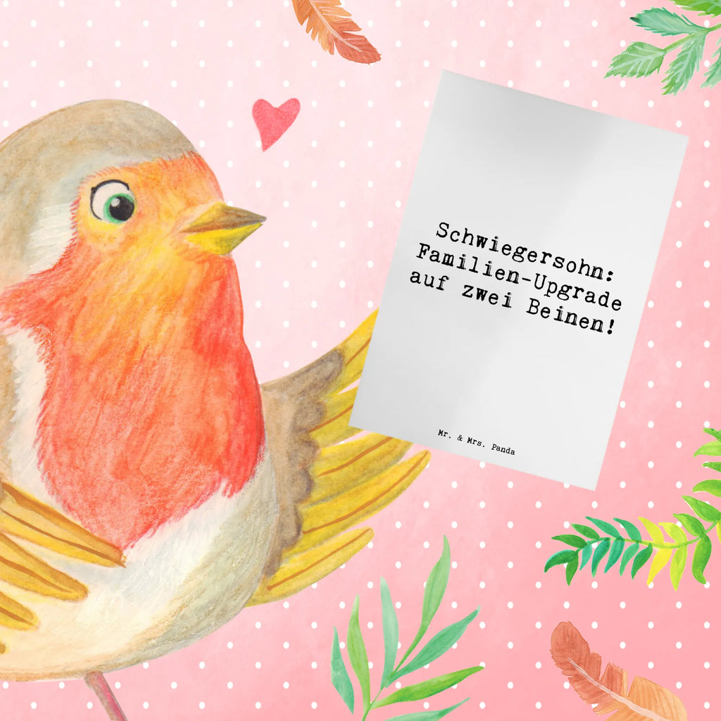 Greetings card Saying Schwiegersohn: Familien-Upgrade auf zwei Beinen! Einladungskarte, Klappkarte, Glückwunschkarte, Grußkarte, Hochzeitskarte, Geburtstagskarte, Karte, Ansichtskarten, Familie, Vatertag, Muttertag, Bruder, Schwester, Mama, Papa, Oma, Opa