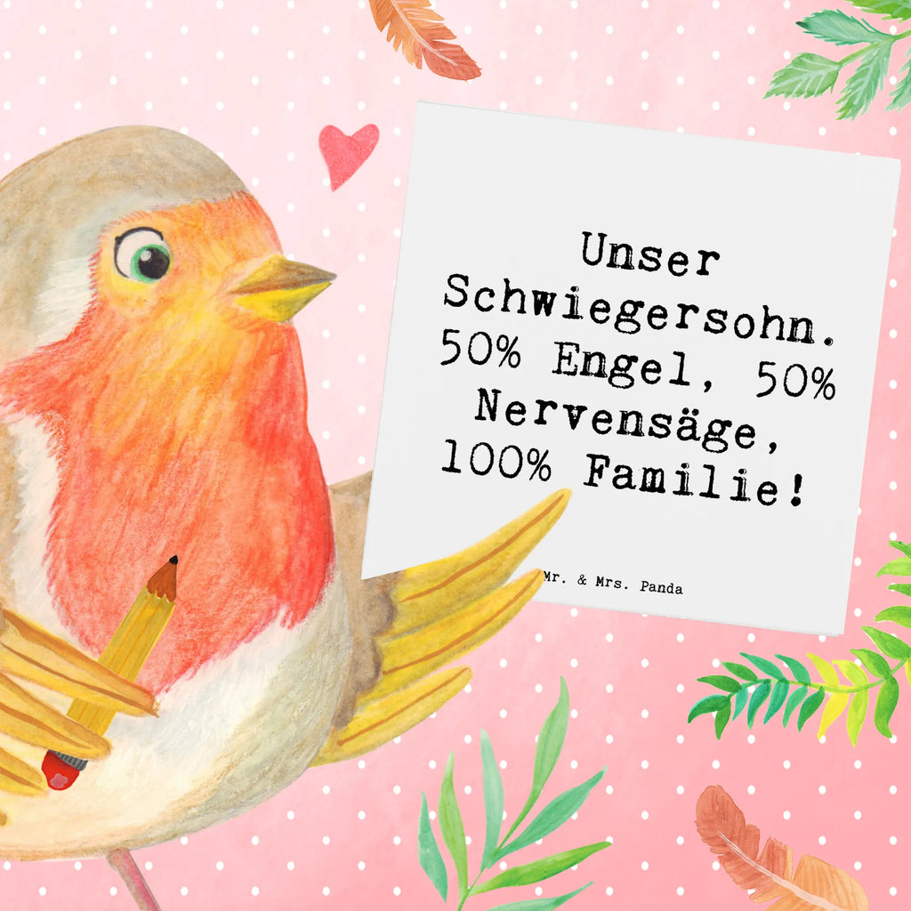 Deluxe Card Saying Unser Schwiegersohn. 50% Engel, 50% Nervensäge, 100% Familie! Karte, Geburtstagskarte, Einladungskarte, Hochzeitskarte, Glückwunschkarte, Grußkarte, Hochwertige Klappkarte, Klappkarte, Hochwertige Grußkarte, Familie, Vatertag, Muttertag, Bruder, Schwester, Mama, Papa, Oma, Opa