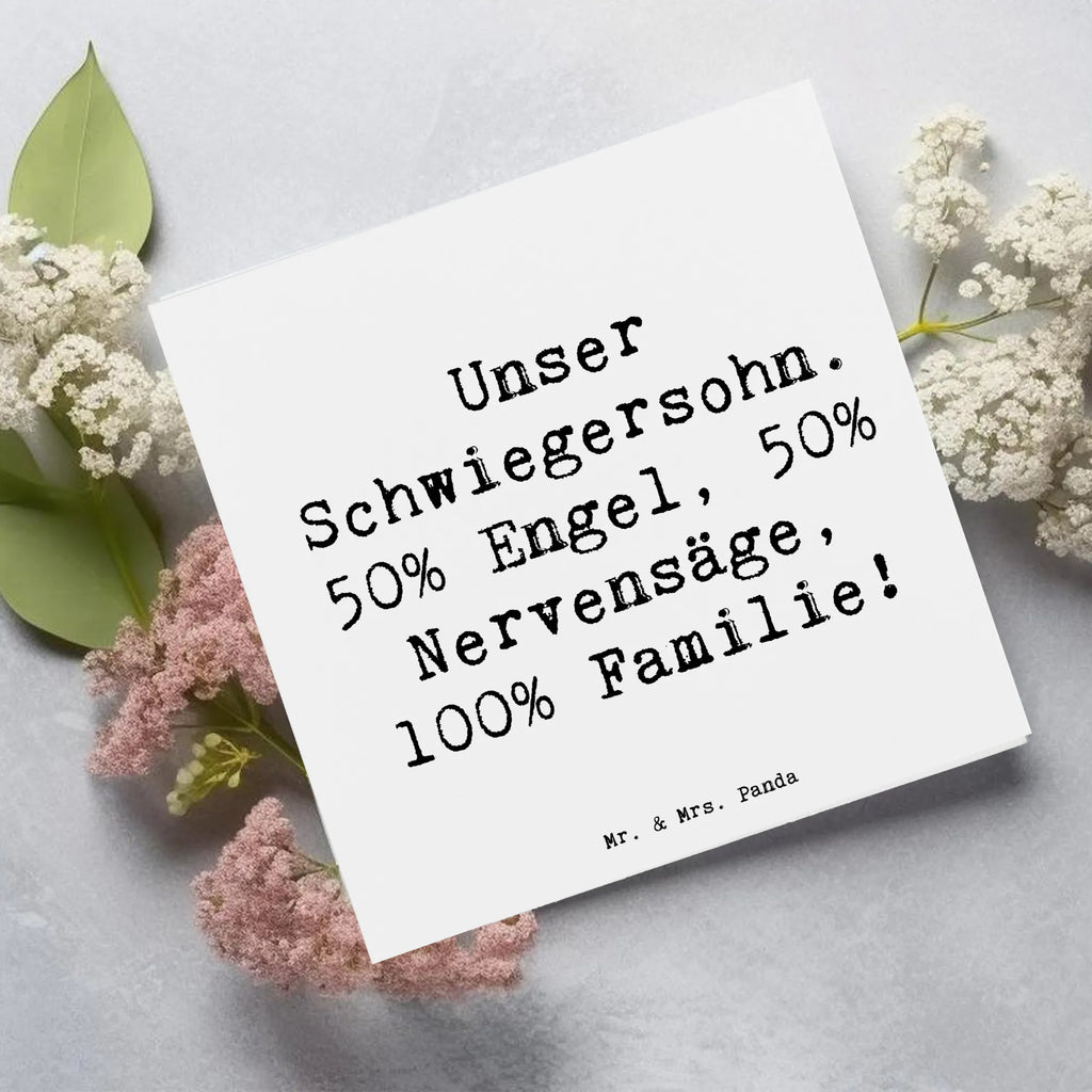 Deluxe Card Saying Unser Schwiegersohn. 50% Engel, 50% Nervensäge, 100% Familie! Karte, Geburtstagskarte, Einladungskarte, Hochzeitskarte, Glückwunschkarte, Grußkarte, Hochwertige Klappkarte, Klappkarte, Hochwertige Grußkarte, Familie, Vatertag, Muttertag, Bruder, Schwester, Mama, Papa, Oma, Opa