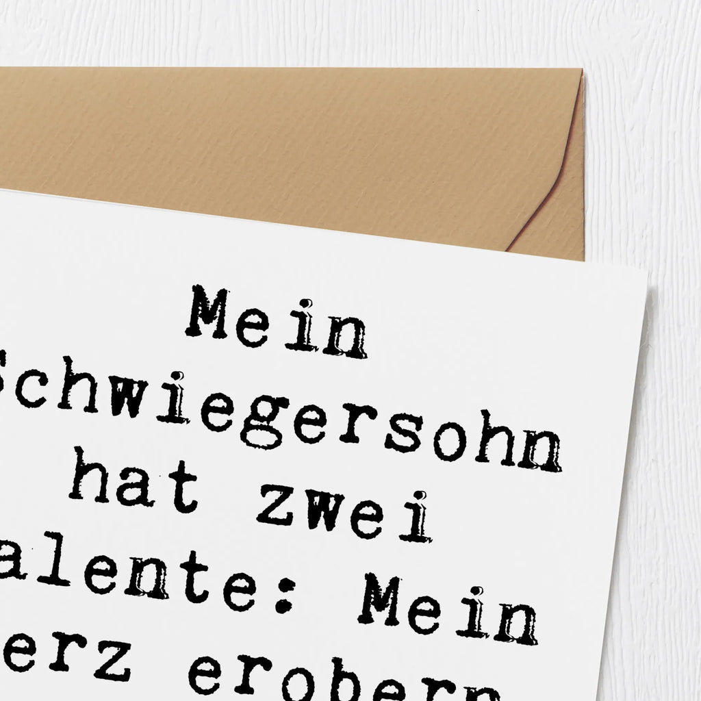 Deluxe Card Saying Mein Schwiegersohn hat zwei Talente: Mein Herz erobern und mein WLAN verbrauchen. Karte, Klappkarte, Hochwertige Klappkarte, Geburtstagskarte, Einladungskarte, Grußkarte, Hochzeitskarte, Glückwunschkarte, Hochwertige Grußkarte, Familie, Vatertag, Muttertag, Bruder, Schwester, Mama, Papa, Oma, Opa