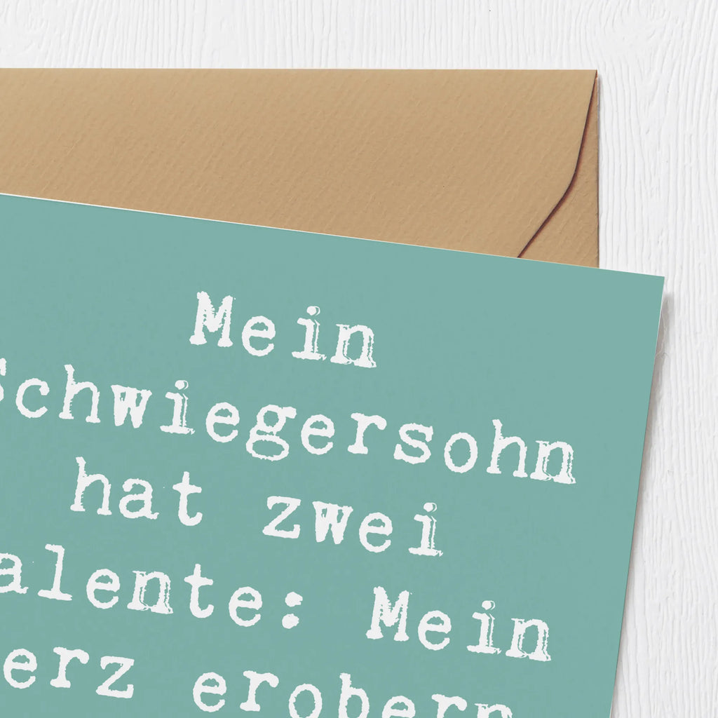 Deluxe Card Saying Mein Schwiegersohn hat zwei Talente: Mein Herz erobern und mein WLAN verbrauchen. Karte, Klappkarte, Hochwertige Klappkarte, Geburtstagskarte, Einladungskarte, Grußkarte, Hochzeitskarte, Glückwunschkarte, Hochwertige Grußkarte, Familie, Vatertag, Muttertag, Bruder, Schwester, Mama, Papa, Oma, Opa