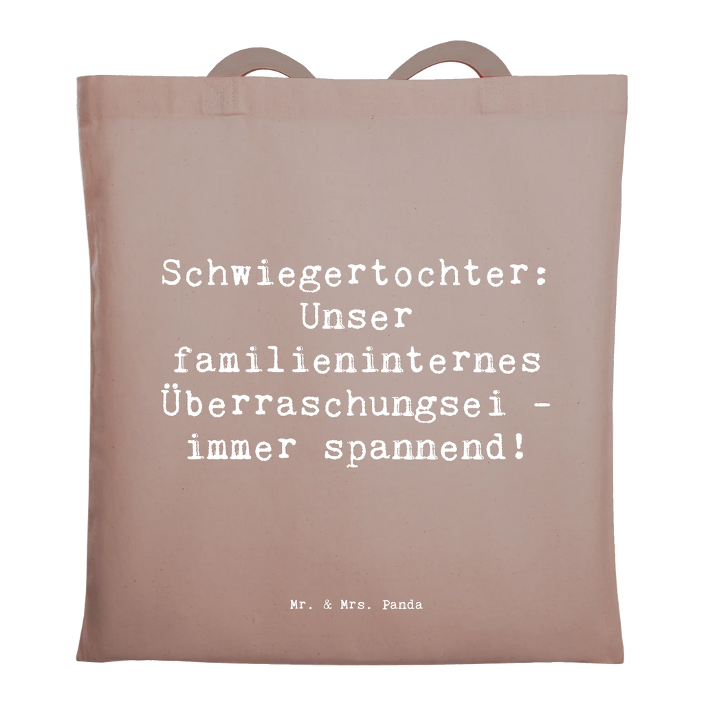 Tote bag Saying Schwiegertochter: Unser familieninternes Überraschungsei - immer spannend! Umhängetasche, Shopper, Einkaufstüte, Jutetasche, Strandtasche, Schultertasche, Einkaufstasche, Jutebeutel, Beuteltasche, Stoffbeutel, Stofftasche, Badetasche, Laptoptasche, Beutel, Tragetasche, Tasche, Familie, Vatertag, Muttertag, Bruder, Schwester, Mama, Papa, Oma, Opa