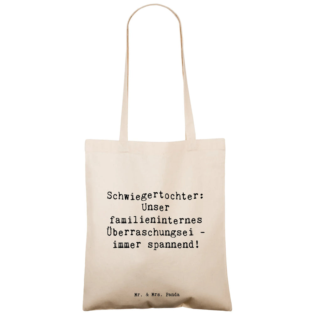 Tote bag Saying Schwiegertochter: Unser familieninternes Überraschungsei - immer spannend! Umhängetasche, Shopper, Einkaufstüte, Jutetasche, Strandtasche, Schultertasche, Einkaufstasche, Jutebeutel, Beuteltasche, Stoffbeutel, Stofftasche, Badetasche, Laptoptasche, Beutel, Tragetasche, Tasche, Familie, Vatertag, Muttertag, Bruder, Schwester, Mama, Papa, Oma, Opa