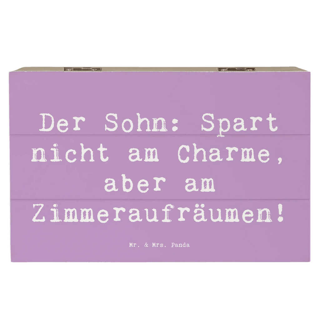 Wooden chest Saying Der Sohn: Spart nicht am Charme, aber am Zimmeraufräumen! Kiste, Erinnerungsbox, Schatzkiste, Geschenkdose, Dekokiste, XXL, Aufbewahrungsbox, Schatulle, Geschenkbox, Holzkiste, Erinnerungskiste, Truhe, Familie, Vatertag, Muttertag, Bruder, Schwester, Mama, Papa, Oma, Opa