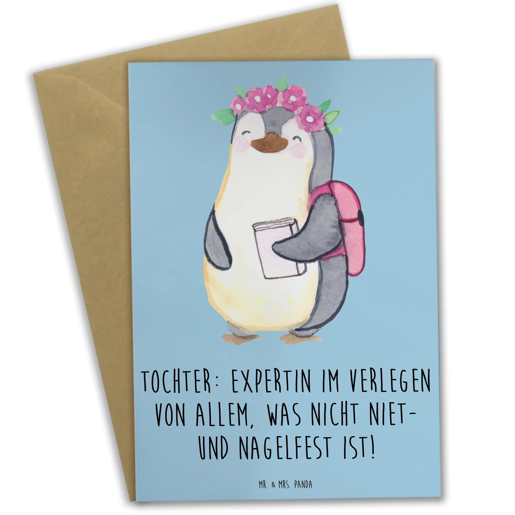 Greetings card Tochter: Expertin im Verlegen von allem, was nicht niet- und nagelfest ist! Klappkarte, Geburtstagskarte, Hochzeitskarte, Ansichtskarten, Einladungskarte, Karte, Grußkarte, Glückwunschkarte, Familie, Vatertag, Muttertag, Bruder, Schwester, Mama, Papa, Oma, Opa