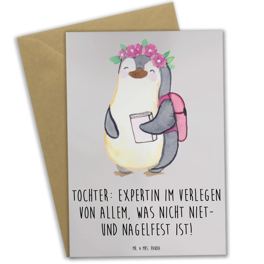 Greetings card Tochter: Expertin im Verlegen von allem, was nicht niet- und nagelfest ist! Klappkarte, Geburtstagskarte, Hochzeitskarte, Ansichtskarten, Einladungskarte, Karte, Grußkarte, Glückwunschkarte, Familie, Vatertag, Muttertag, Bruder, Schwester, Mama, Papa, Oma, Opa
