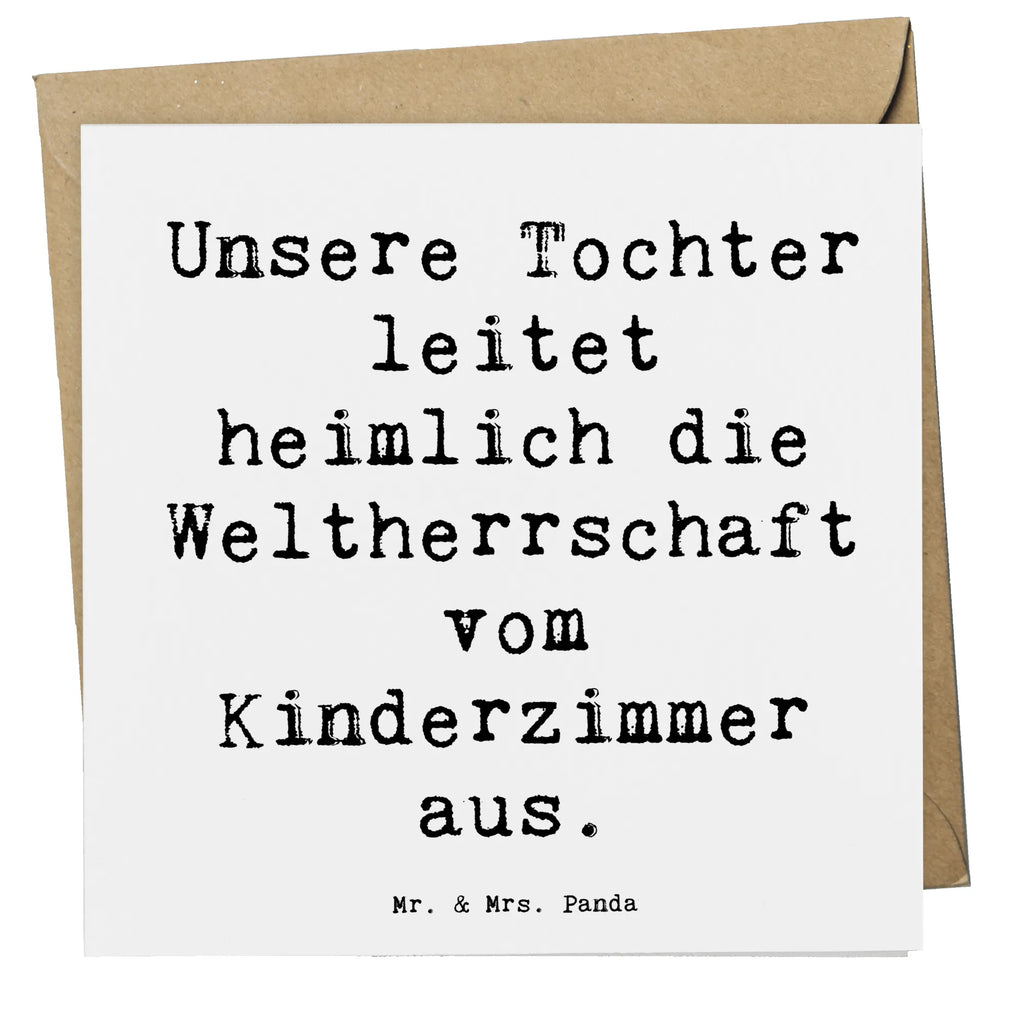 Deluxe Card Saying Unsere Tochter leitet heimlich die Weltherrschaft vom Kinderzimmer aus. Klappkarte, Grußkarte, Hochwertige Klappkarte, Karte, Glückwunschkarte, Einladungskarte, Hochwertige Grußkarte, Geburtstagskarte, Hochzeitskarte, Familie, Vatertag, Muttertag, Bruder, Schwester, Mama, Papa, Oma, Opa