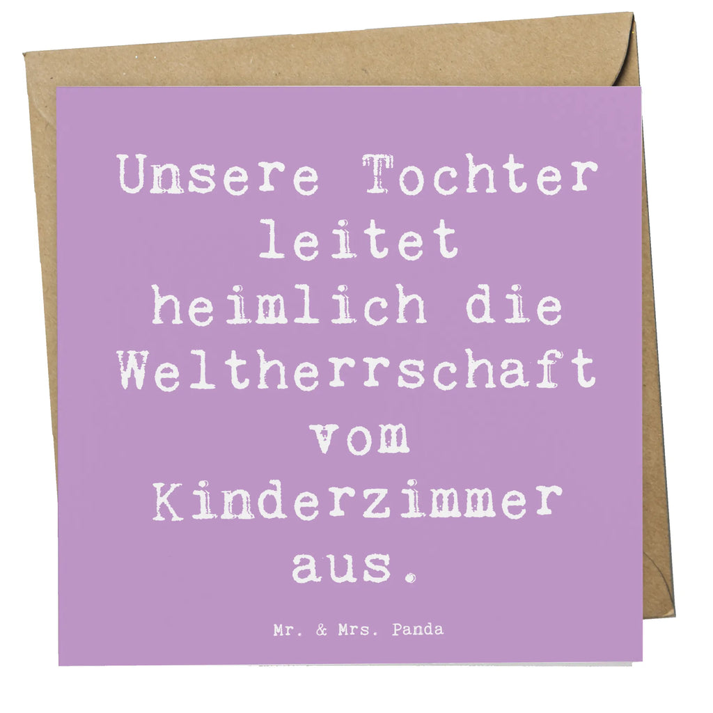 Deluxe Card Saying Unsere Tochter leitet heimlich die Weltherrschaft vom Kinderzimmer aus. Klappkarte, Grußkarte, Hochwertige Klappkarte, Karte, Glückwunschkarte, Einladungskarte, Hochwertige Grußkarte, Geburtstagskarte, Hochzeitskarte, Familie, Vatertag, Muttertag, Bruder, Schwester, Mama, Papa, Oma, Opa