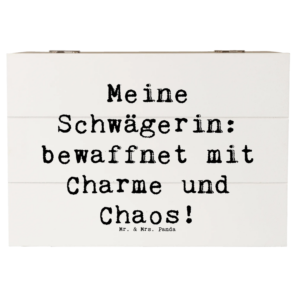 Wooden chest Saying Meine Schwägerin: bewaffnet mit Charme und Chaos! Holzkiste, Geschenkdose, Kiste, Erinnerungsbox, Schatulle, Dekokiste, Geschenkbox, XXL, Erinnerungskiste, Schatzkiste, Truhe, Aufbewahrungsbox, Familie, Vatertag, Muttertag, Bruder, Schwester, Mama, Papa, Oma, Opa