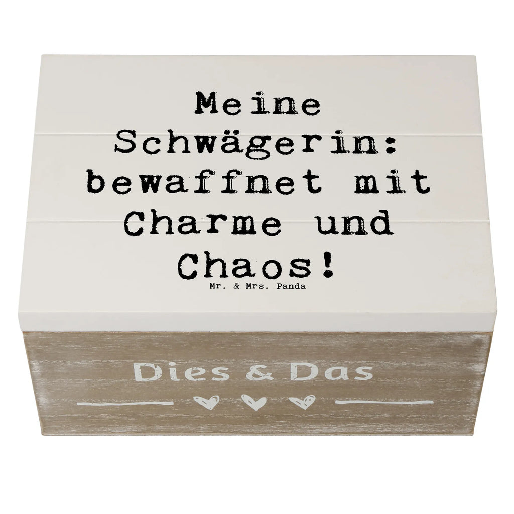 Wooden chest Saying Meine Schwägerin: bewaffnet mit Charme und Chaos! Holzkiste, Geschenkdose, Kiste, Erinnerungsbox, Schatulle, Dekokiste, Geschenkbox, XXL, Erinnerungskiste, Schatzkiste, Truhe, Aufbewahrungsbox, Familie, Vatertag, Muttertag, Bruder, Schwester, Mama, Papa, Oma, Opa