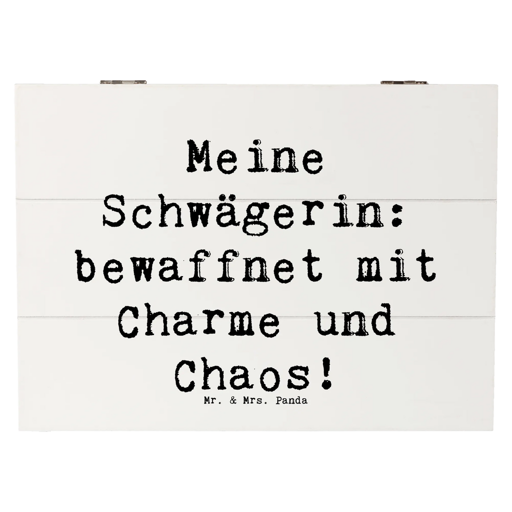 Wooden chest Saying Meine Schwägerin: bewaffnet mit Charme und Chaos! Holzkiste, Geschenkdose, Kiste, Erinnerungsbox, Schatulle, Dekokiste, Geschenkbox, XXL, Erinnerungskiste, Schatzkiste, Truhe, Aufbewahrungsbox, Familie, Vatertag, Muttertag, Bruder, Schwester, Mama, Papa, Oma, Opa