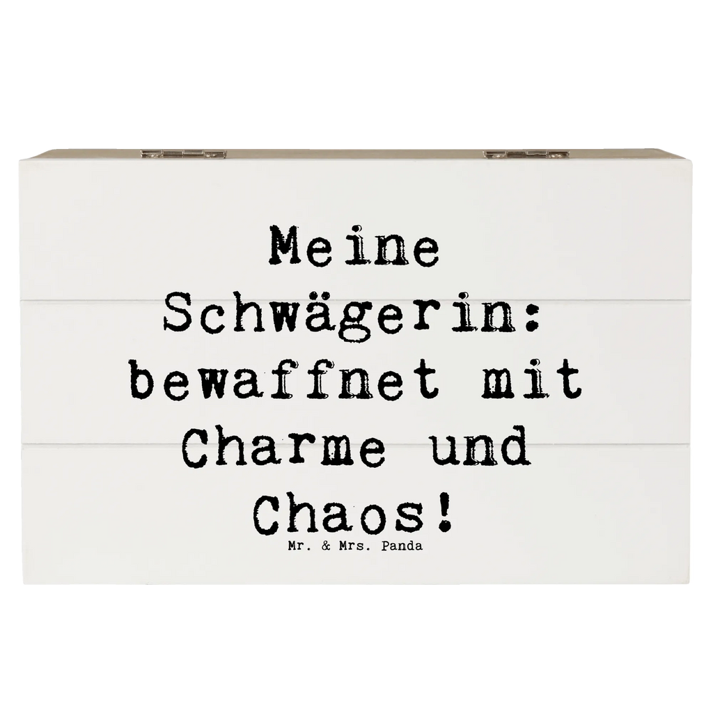Wooden chest Saying Meine Schwägerin: bewaffnet mit Charme und Chaos! Holzkiste, Geschenkdose, Kiste, Erinnerungsbox, Schatulle, Dekokiste, Geschenkbox, XXL, Erinnerungskiste, Schatzkiste, Truhe, Aufbewahrungsbox, Familie, Vatertag, Muttertag, Bruder, Schwester, Mama, Papa, Oma, Opa