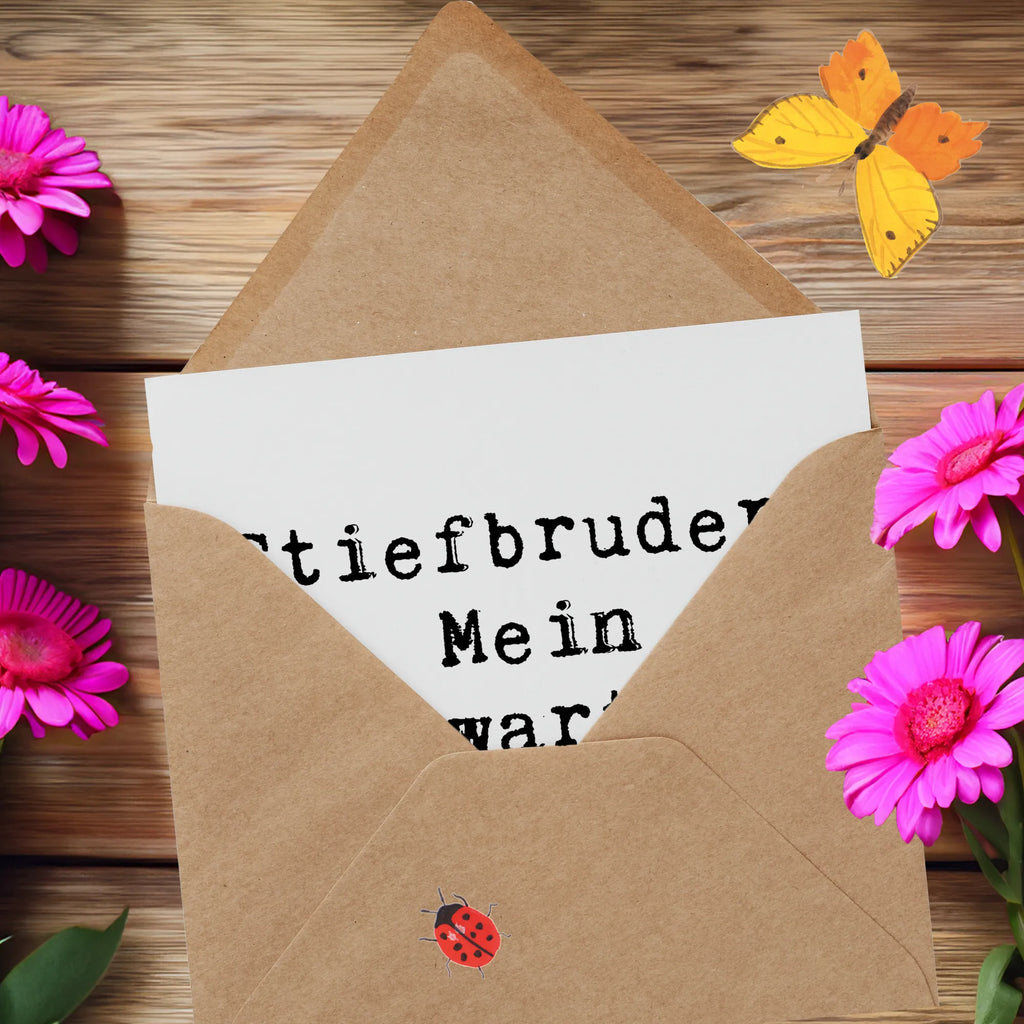 Deluxe Karte Spruch Stiefbruder Upgrade Hochwertige Grußkarte, Hochzeitskarte, Glückwunschkarte, Einladungskarte, Karte, Hochwertige Klappkarte, Geburtstagskarte, Klappkarte, Grußkarte, Familie, Vatertag, Muttertag, Bruder, Schwester, Mama, Papa, Oma, Opa