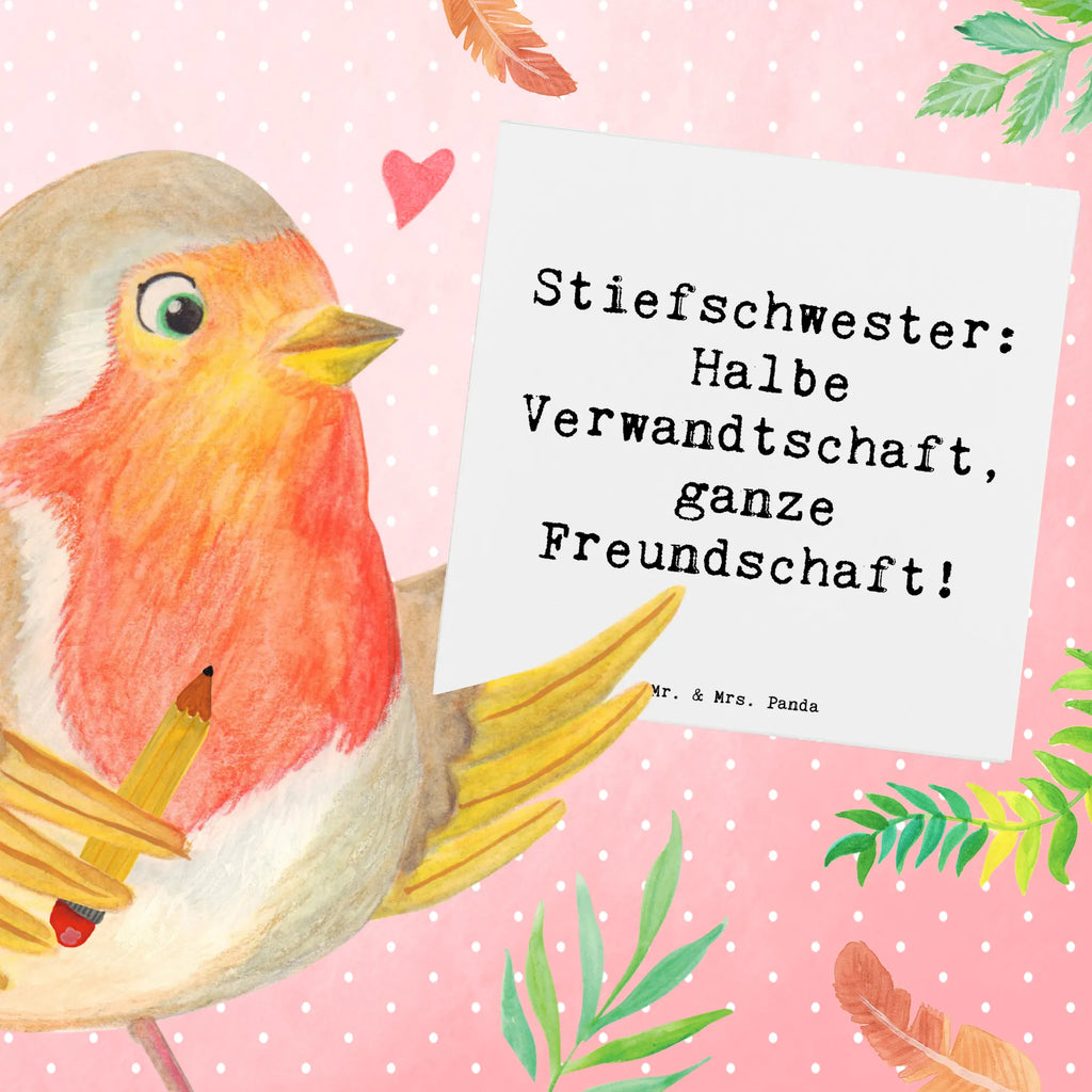 Deluxe Card Saying Stiefschwester: Halbe Verwandtschaft, ganze Freundschaft! doppelkarte, Glückwunschkarte, faltkarte, anlasskarte, Grußkarte, Klappkarte, Muttertag, Vatertag, Mama, Papa, Oma, Opa, Familie, Schwester, Bruder