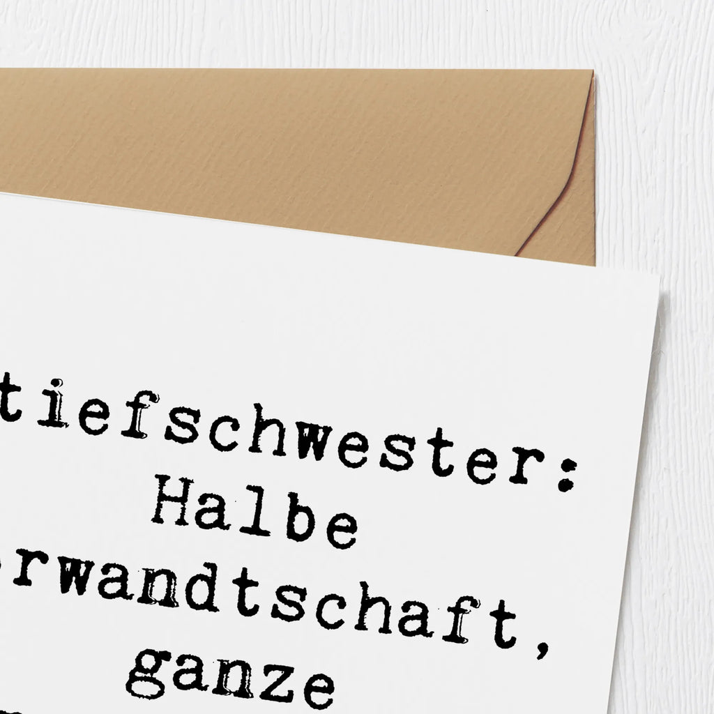 Deluxe Card Saying Stiefschwester: Halbe Verwandtschaft, ganze Freundschaft! doppelkarte, Glückwunschkarte, faltkarte, anlasskarte, Grußkarte, Klappkarte, Muttertag, Vatertag, Mama, Papa, Oma, Opa, Familie, Schwester, Bruder