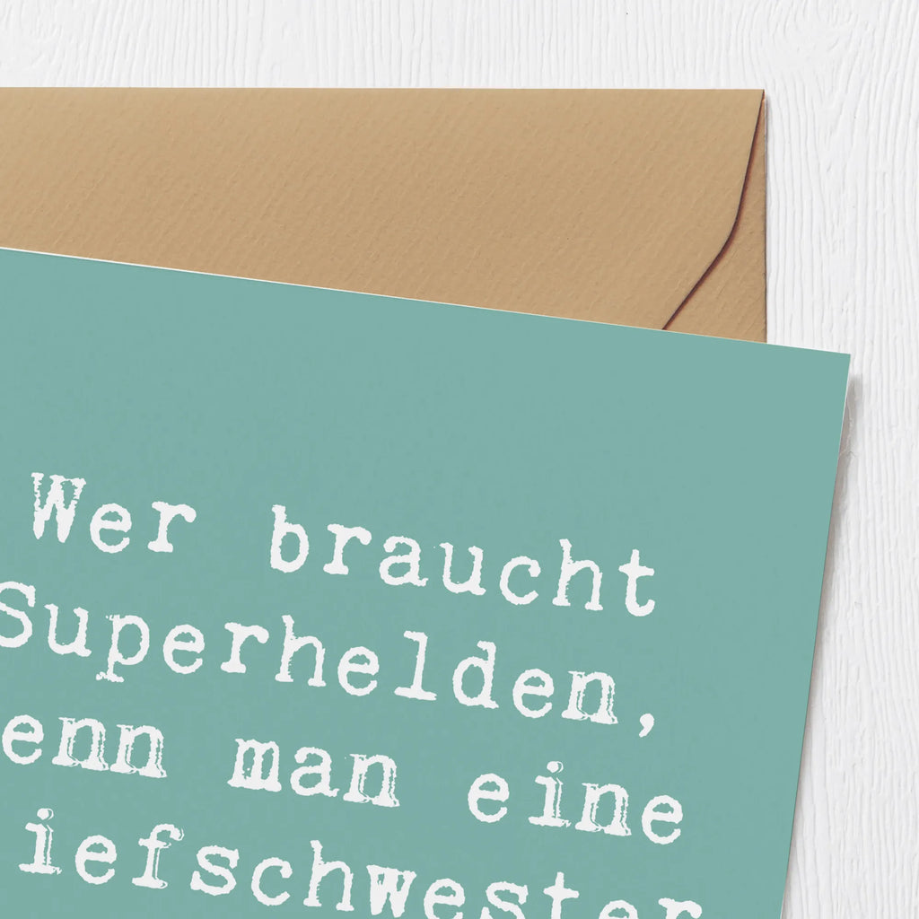 Deluxe Card Saying Wer braucht Superhelden, wenn man eine Stiefschwester hat? Hochzeitskarte, Karte, Grußkarte, Einladungskarte, Hochwertige Grußkarte, Glückwunschkarte, Geburtstagskarte, Hochwertige Klappkarte, Klappkarte, Familie, Vatertag, Muttertag, Bruder, Schwester, Mama, Papa, Oma, Opa
