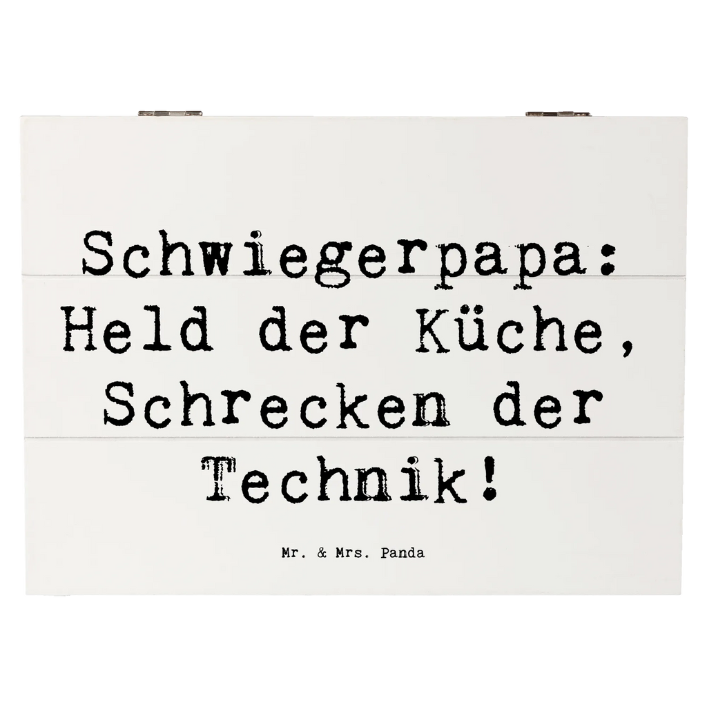 Wooden chest Saying Schwiegerpapa: Held der Küche, Schrecken der Technik! Holzkiste, Schatzkiste, Geschenkdose, Erinnerungsbox, Dekokiste, XXL, Erinnerungskiste, Kiste, Geschenkbox, Aufbewahrungsbox, Schatulle, Truhe, Familie, Vatertag, Muttertag, Bruder, Schwester, Mama, Papa, Oma, Opa